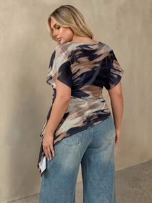 Auralis Plus Size Women's Tie-Dye Pleated Casual Versatile Daily T-Shirt For Spring And Autumn - Multicolor - View 2
