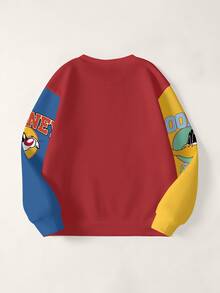 LOONEY TUNES X SHEIN 青少年男孩字母印花圓領長袖休閒衛衣 - 白色 - 查看 2
