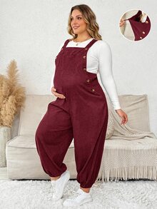 Plussiva Plus Size Women Solid Color Casual Everyday Jumpsuit - Burgundy - View 1