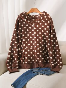 CosyJoli Plus Size Fuzzy Polka Dot Sweatshirt, INS Outing Outfit, Casual Women's Clothing - Brown - View 2