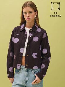 Nöista Big Dot Print Long Sleeves Denim Jacket - Red Violet - View 1