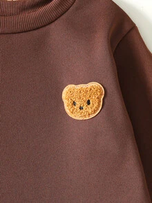 SHEIN 女童秋冬復古時尚百搭休閒日常熊貼布棕色洋裝，秋冬秋季服飾，聖誕節/萬聖節 - 棕色 - 查看 4