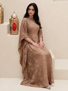 Yasmyna 女款圓領鏤空休閒寬鬆時尚土耳其式長衫 - 駝色 - 查看 8