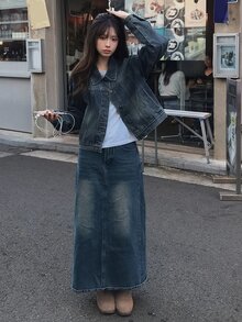 DAZY Women's Distressed Washed Bleached Split Loose Long Sleeve Collared Casual Street Vacation Spring Autumn Denim Jacket And Outerwear - Blue - View 6