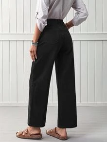 EMERY ROSE Quần jean denim nữ ống đứng dáng rộng, phong cách thường ngày đa năng, có túi - màu đen - Xem 2