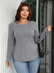 SHEIN Clasi كنزة صوفية رمادية طويلة الأكمام للنساء ذوات الحجم الكبير مزينة بفيونكة كاجوال كاواي للاستخدام اليومي والمواعيد الليلية والسهرات في فصل الخريف - رمادي - مشاهدة 4