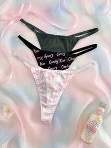 Eraneu 3pcs/Set Women's Low Waist Letter Print Thong Panties - Multicolor - View 1