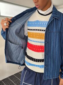 STEELVANCE Men's Mid-Blue Striped Casual Denim Jacket - Medium Wash - View 6