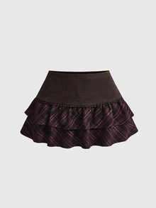 Sweetness Women's Autumn/Winter Brown Plaid Ruffle Hem Skirt - Multicolor - View 1