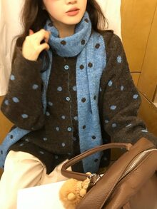DAZY Women's Polka Dot Long Sleeve Autumn/Winter Sweater - Coffee Brown - View 3