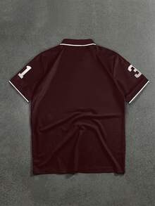 STYNVO 男士字母圖案裝飾運動 Polo 衫 - 酒紅色 - 查看 2