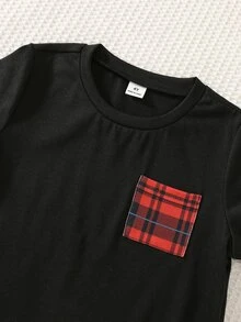 SHEIN 兒童小男孩可愛休閒針織拼色格紋長袖居家服套裝 - 彩色 - 查看 2