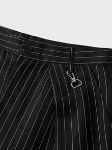 NORVETH Celana Panjang Pria Motif Garis-Garis Tipis dengan Lipatan, Saku, dan Kancing, Potongan Longgar - Hitam - View 5