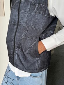 STEELVANCE 男士休閒保暖內裡牛仔效果背心 - 藍色 - 查看 5