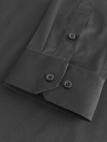 Manfinity Mode Men's Slim Fit Long-Sleeve Shirt, Solid Black Button-Down Dress Shirt, Business Style - Black - View 5