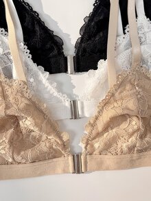 PetitDoll Elegant French Lace Front Closure Triangle Cup Wireless Bra 3-Piece Set - Multicolor - View 4