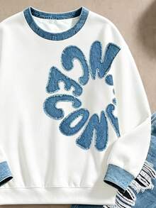 青少年男孩休閒街頭極簡風原邊字母與花卉印花落肩圓領衛衣與運動褲2件套，適合外出與運動 - 彩色 - 查看 3