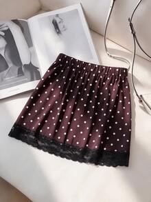 Grovea Plus Size Polka Dot Lace Patchwork Skirt - Multicolor - View 2