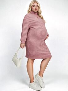 Plussiva Plus Size Solid Color Casual Daily Wear Summer Dress For Pregnant Women - Dusty Pink - View 4