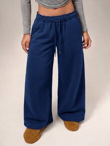 Avantive Women's Drawstring Waist Wide Leg Loose Athletic Pants - Navy Blue - View 3