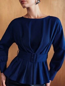 MOTF PREMIUM KEMEJA BIRU WANITA, ELEGAN, MEWAH, FORMAL, MUSIM GUGUR/DINGIN - Biru - View 2