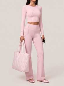SHEIN BAE Women's Solid Color Casual Daily Wear Sports T-Shirt - Baby Pink - View 7