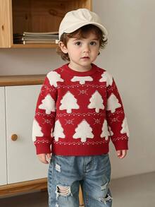 SHEIN Young Boys Sweaters Soft, Comfortable, And Versatile For Daily Wear, Outings, Travel, Daycare, And Playtime; Suitable For The Back-To-School Season - Burgundy - View 7