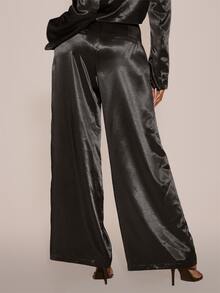 MUSERA Satin Style Tailored Low Rise Suit Style Trouser Sexy Evening Night Going Out Fall Winter Autumn Solitude - Black - View 4
