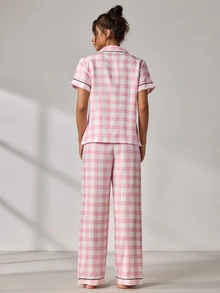 EverLounge Cute Bowknot Plaid Pajama 3 Pieces Set - Multicolor - View 3
