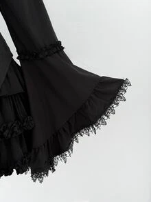 Sunspun Plus Size Dark Style Long Sleeve Asymmetrical Hem Button Shirt - Black - View 4