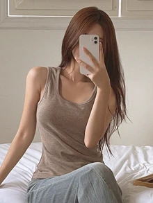 DAZY Women's Solid Color Casual Tank Top - Coffee Brown - View 11
