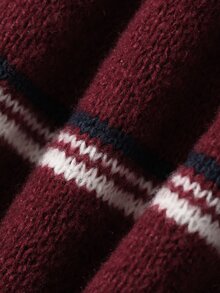 DAZY Women's Colorblock Striped Loose Fit Lapel Long Sleeve Casual Street Vacation Spring Autumn Winter Pullover Knit Sweater - Red - View 7