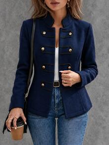 LUMIGAL Solid Button Detail Overcoat - Navy Blue - View 3