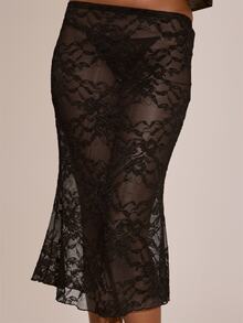 MUSERA Sheer Lace Fitted Low Rise Midi Skirt Sexy Evening Night Going Out Fall Winter Autumn Solitude - Black - View 5