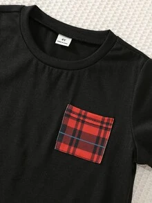 SHEIN 兒童小男孩可愛休閒針織拼色格紋長袖居家服套裝 - 彩色 - 查看 4
