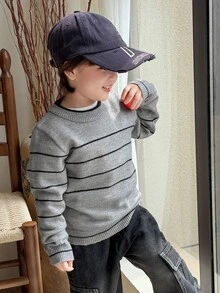 DAZY Áo len dài tay thường ngày phối màu cho bé trai - Màu be - Xem 3