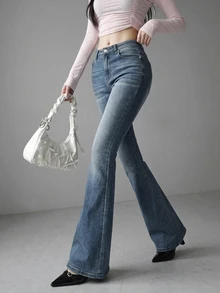FRIFUL Women's Sexy Chic Button Pocket Flared Jeans - Blue - View 6