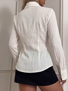 SHEIN EZwear قميص نسائي بلون موحد كاجوال متعدد الاستخدامات للارتداء اليومي - أبيض - مشاهدة 2