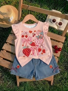 Baby Girl Casual Fashion Cute Flutter Sleeve Round Neck Top Suitable For Spring And Summer - Multicolor - View 1