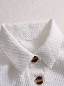 SHEIN Elegant Minimalist Turn-Down Collar Asymmetrical Hem Button Decor Commute Vacation College Style Women's Casual Shirt - White - View 8