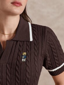 Briarwyn Women's Cartoon Bear Pattern Collared Short Sleeve Knit Top - Brown - View 2