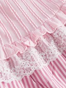 ROMWE Kawaii Autumn/Winter Textured Knit Puff Skirt Short Dress For Women - Pink - View 4