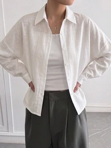 Dazy Tall Women's Loose Fit Turn Collar Casual Urban Shirt - White - View 5