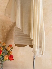 Soleia Women's Solid Color Ruffle Mini Cami Dress, Summer Beach Vacation Outfit, Bohemian Tropical Style, Gold Summer Dress - Apricot - View 8