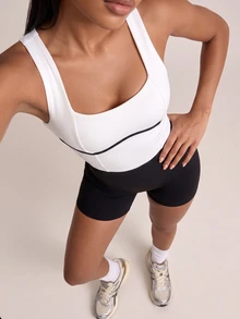 SHEIN BAE Women's Colorblock Casual Daily Outdoor Sports Romper - Black and White - View 5
