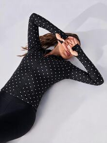Activina Women's Polka Dot Zip-Up Long Sleeve Sports Jacket - Black - View 8