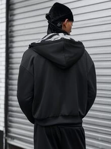 Major Grit 男士黑白格紋可反穿連帽衛衣，實用多效可反穿，韓系 Cleanfit 極簡風，美式復古豹紋休閒風，斑馬紋毛絨面料，校園、街頭、通勤、疊穿，中性情侶穿搭，節日禮物 - 黑色 - 查看 3