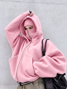 INAWLY Women's Casual Thermal Lined Hooded Sweatshirt - Pink - View 2