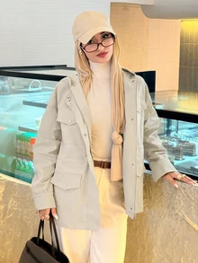 Solavon Women's Commuter Hooded Pocket Design Trench Coat - Apricot - View 4