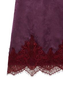 Nöista Burgundy Jacquard Halter Mini Dress With Neck Tie, Flared Fit And Lace Hem. Fall, Winter, Party, Evening, Romantic, Dinner, Christmas, Night Out. - Purple - View 13